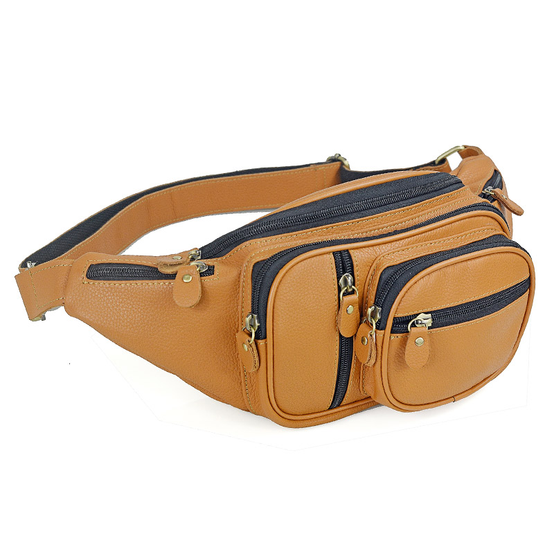 Motorcycle Gear Bag - Men Genuine Leather Waist Packs Male