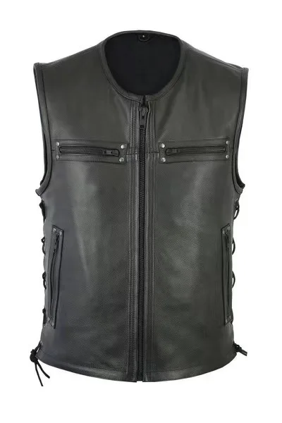 Motorcycle Gear Vest - New Solid Color Stand Collar Leather