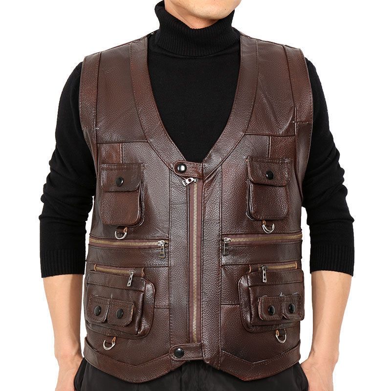 Cowhide Genuine Leather Vest W - Motorcycle Gear Vest ulasan dan harga
