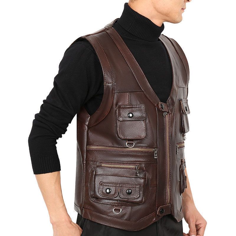 Cowhide Genuine Leather Vest W - Motorcycle Gear Vest ulasan dan harga